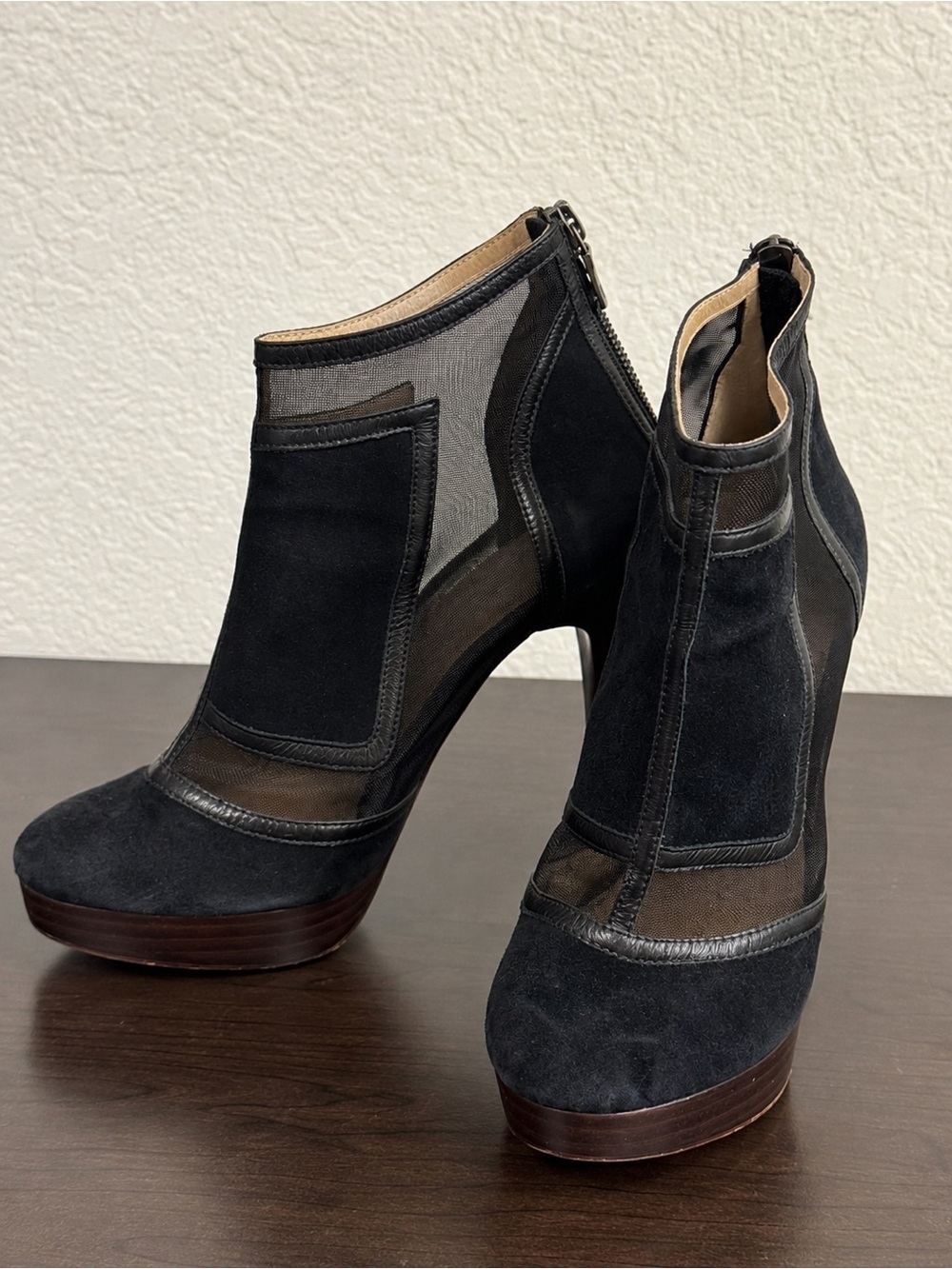 L’AGENCE Women 8.5 Suede Mesh Platform Stiletto Ankle Boots Made in USA